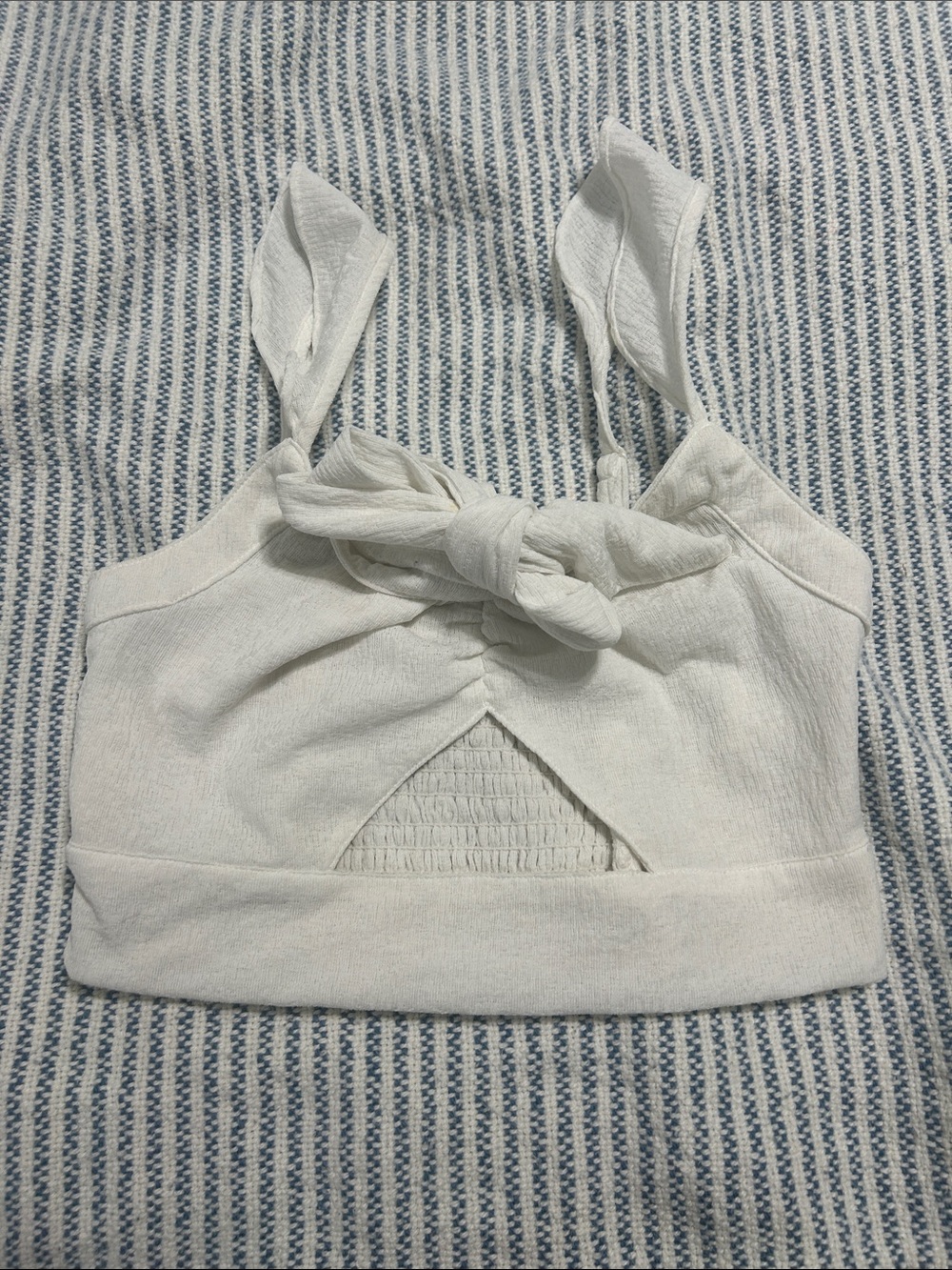 Joyfolie White Knot-Front Crop Camisole